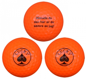 WL Golfboll Orange Lucky 13 - Hittade du den hr r du smre n jag! (1st 3-pack) i gruppen Golfbollar hos Dimbo Golf AB (9918100-650302)