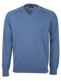 Galvin Green Herr Långärm Merino Ull V-Neck Carl Blå Melerad