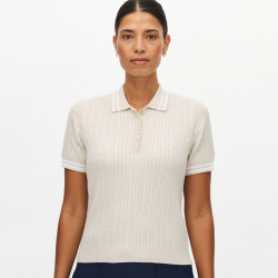 Röhnisch Kortärmad Piké Classic Cable Oatmeal