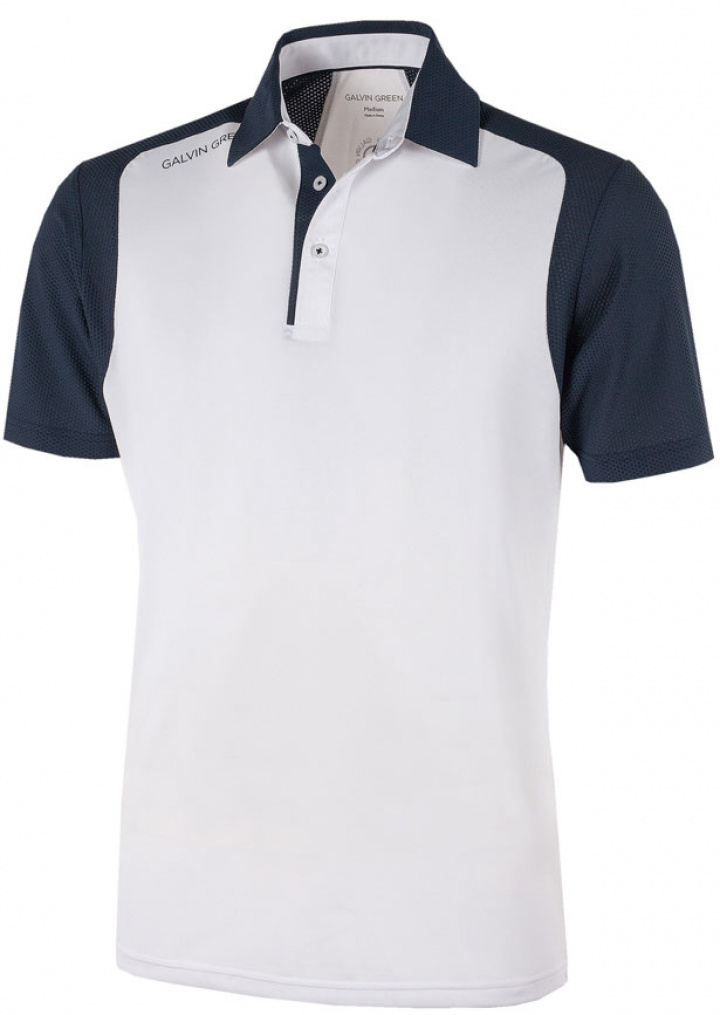 Galvin Green Piké Herr Massimo V8+ Vit/Marinblå i gruppen Kläder / Herrkläder / KORTÄRMAT hos Dimbo Golf AB (2150098-13B4r)