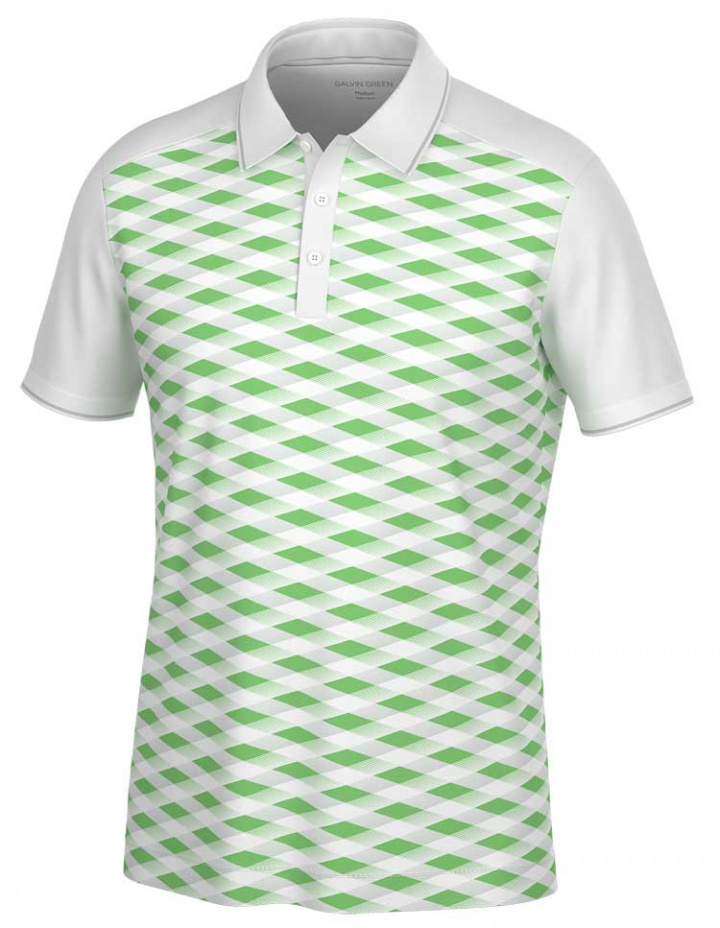 Galvin Green Piké Herr Marlon V8+ Vit/Fresh Grön i gruppen Kläder / Herrkläder / KORTÄRMAT hos Dimbo Golf AB (2150134-88381r)